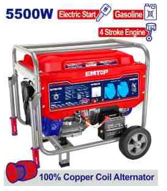 5.5kW Gasoline Generator 220-240V 50Hz 5.0kW Rated Output 389mL 4-Stroke OHV Engine 25L Tank Recoil Electric Start Copper Alternator Wheels